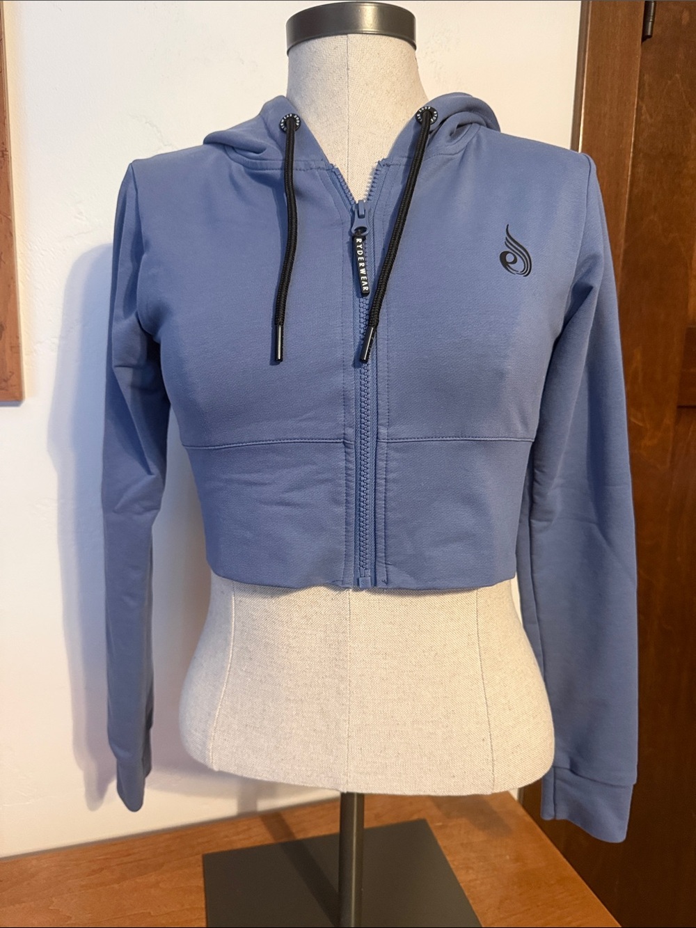 Ryderwear Cropped Zip Hoodie in Slate Blue with Black Drawcords
